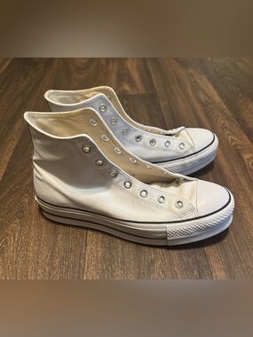 White leather high top platform chucks/converse, Size 8 1/2